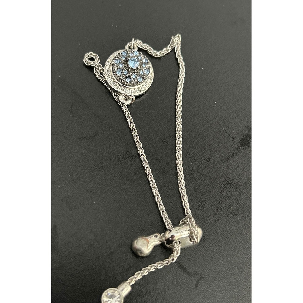 Bolo Bracelet Womens Blue Rhinestone Silver Tone Adjustable Magnolia and Vine